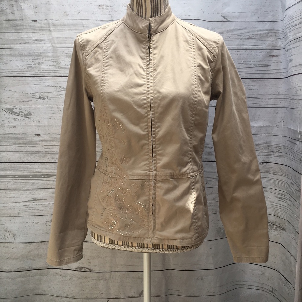 Chico's Khaki Rhinestone Embellished Jacket size 0